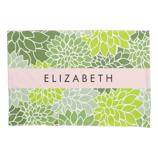 Groene dahlia bloemen, bloemmotief, Jouw naam Kussensloop (Voorkant)