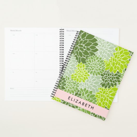 Groene dahlia bloemen, bloemmotief, Jouw naam Planner (Display)
