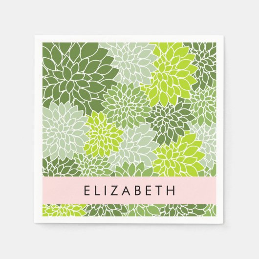 Groene dahlia bloemen, bloemmotief, Jouw naam Servet (Voorkant)