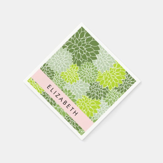 Groene dahlia bloemen, bloemmotief, Jouw naam Servet (Hoek)