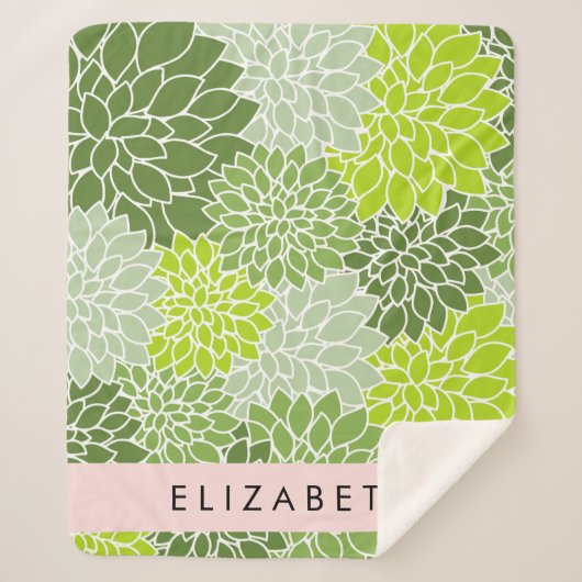 Groene dahlia bloemen, bloemmotief, Jouw naam Sherpa Deken (Voorkant)