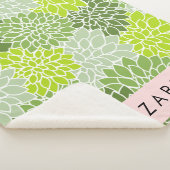 Groene dahlia bloemen, bloemmotief, Jouw naam Sherpa Deken (3/4)