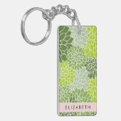 Groene dahlia bloemen, bloemmotief, Jouw naam Sleutelhanger (Voorkant Links)