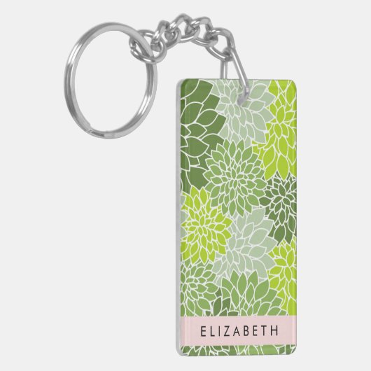 Groene dahlia bloemen, bloemmotief, Jouw naam Sleutelhanger (Voorkant Links)