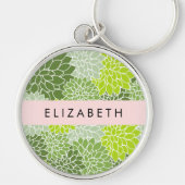 Groene dahlia bloemen, bloemmotief, Jouw naam Sleutelhanger (Voorkant)