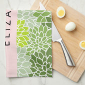 Groene dahlia bloemen, bloemmotief, Jouw naam Theedoek (Quarter Fold)