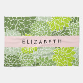 Groene dahlia bloemen, bloemmotief, Jouw naam Theedoek (Horizontaal)