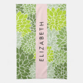 Groene dahlia bloemen, bloemmotief, Jouw naam Theedoek (Verticaal)