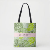 Groene dahlia bloemen, bloemmotief, Jouw naam Tote Bag (Voorkant)