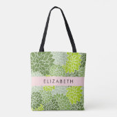Groene dahlia bloemen, bloemmotief, Jouw naam Tote Bag (Achterkant)