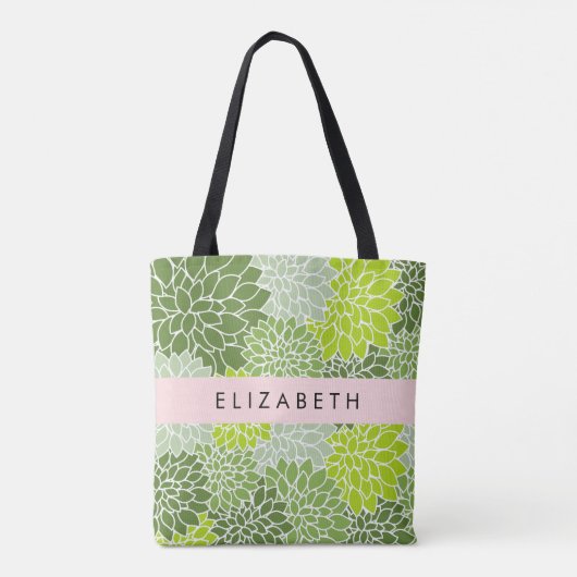 Groene dahlia bloemen, bloemmotief, Jouw naam Tote Bag (Achterkant)