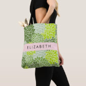 Groene dahlia bloemen, bloemmotief, Jouw naam Tote Bag (Dichtbij)