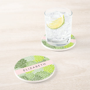 Groene dahlia bloemen, bloemmotief, Jouw naam Zandsteen Onderzetter