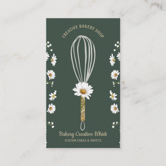 Groene Daisy Bakkerij Rustieke Whisk Bloemen Visitekaartje (Voorkant)