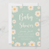 Groene Daisy Floral Meisje Baby shower Uitnodiging (Voorkant)