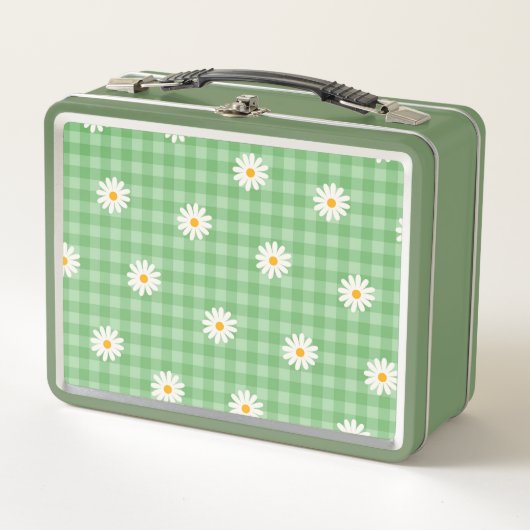 Groene Daisy Plaid Gingham Controleer bloemenpatro (Voorkant)
