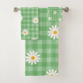 Groene Daisy Plaid Gingham Controleer bloemenpatro Bad Handdoek (Insitu)