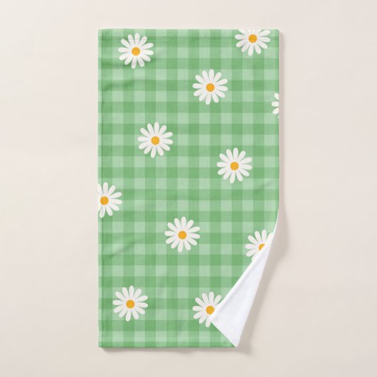 Groene Daisy Plaid Gingham Controleer bloemenpatro Bad Handdoek (Handdoek)