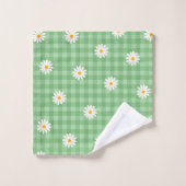 Groene Daisy Plaid Gingham Controleer bloemenpatro Bad Handdoek (Wasdoekje)
