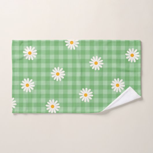 Groene Daisy Plaid Gingham Controleer bloemenpatro Bad Handdoek (Handdoek)