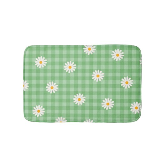 Groene Daisy Plaid Gingham Controleer bloemenpatro Badmat (Voorkant)