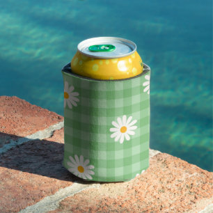 Groene Daisy Plaid Gingham Controleer bloemenpatro Blikjeskoeler