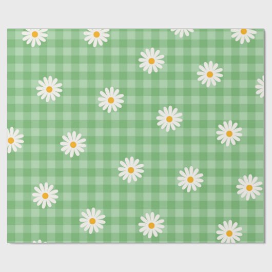 Groene Daisy Plaid Gingham Controleer bloemenpatro Cadeaupapier (Vlak)