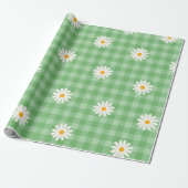 Groene Daisy Plaid Gingham Controleer bloemenpatro Cadeaupapier (Uitgerold)