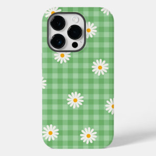 Groene Daisy Plaid Gingham Controleer bloemenpatro Case-Mate iPhone 14 Pro Hoesje