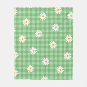 Groene Daisy Plaid Gingham Controleer bloemenpatro Fleece Deken