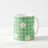Groene Daisy Plaid Gingham Controleer bloemenpatro Koffiemok (Voorkant rechts)