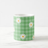 Groene Daisy Plaid Gingham Controleer bloemenpatro Koffiemok (Center)