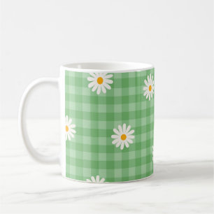 Groene Daisy Plaid Gingham Controleer bloemenpatro Koffiemok