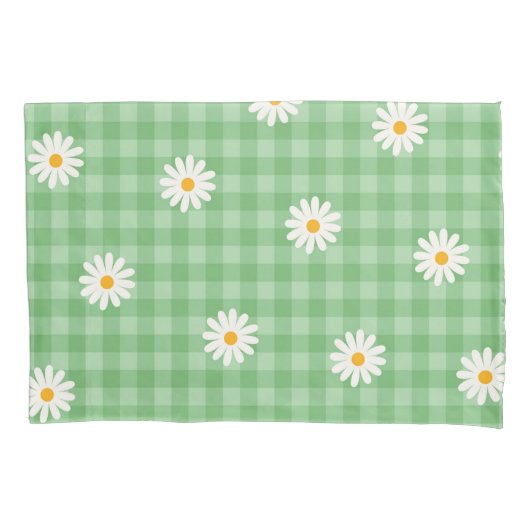Groene Daisy Plaid Gingham Controleer bloemenpatro Kussensloop (Voorkant)