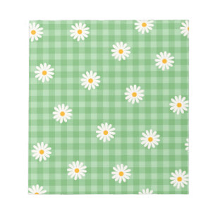 Groene Daisy Plaid Gingham Controleer bloemenpatro Notitieblok