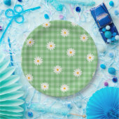 Groene Daisy Plaid Gingham Controleer bloemenpatro Papieren Bordje (Feest)