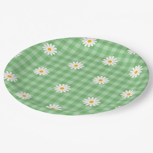 Groene Daisy Plaid Gingham Controleer bloemenpatro Papieren Bordje (Gekanteld)
