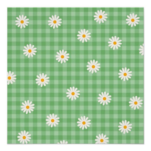 Groene Daisy Plaid Gingham Controleer bloemenpatro Perfect Poster (Voorkant)