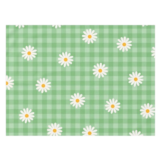 Groene Daisy Plaid Gingham Controleer bloemenpatro Tafelkleed (Voorkant (Horizontaal))
