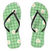 Groene Daisy Plaid Gingham Controleer bloemenpatro Teenslippers (Voetbed)