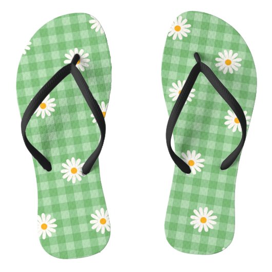 Groene Daisy Plaid Gingham Controleer bloemenpatro Teenslippers (Voetbed)