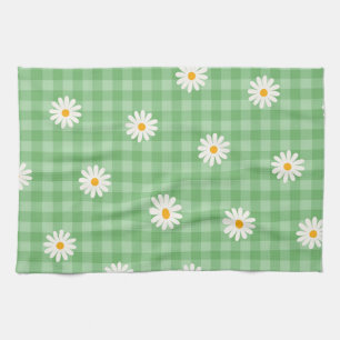 Groene Daisy Plaid Gingham Controleer bloemenpatro Theedoek