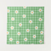 Groene Daisy Plaid Gingham Controleer bloemenpatro Wandkleed (Voorkant (horizontaal))