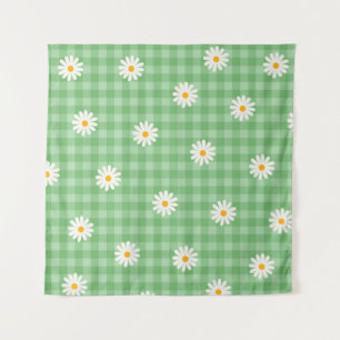Groene Daisy Plaid Gingham Controleer bloemenpatro Wandkleed