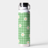 Groene Daisy Plaid Gingham Controleer bloemenpatro Waterfles (Achterkant)