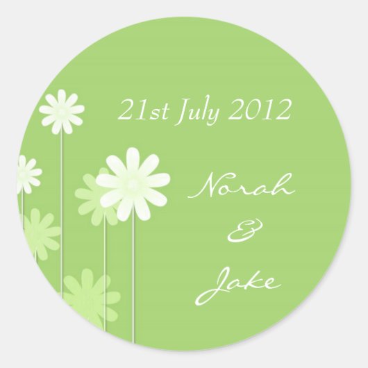 Groene Daisy Wedding Envelope Seal Ronde Sticker (Voorkant)