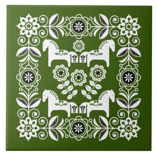 Groene Dala Zweedse Paard Print Tegeltje (Voorkant)