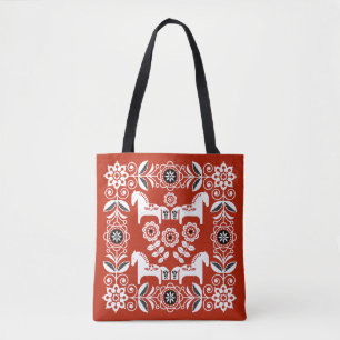 Groene Dala Zweedse Paard Print Tote Bag