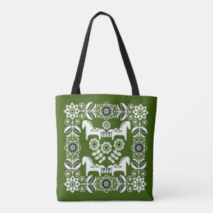 Groene Dala Zweedse Paard Print Tote Bag