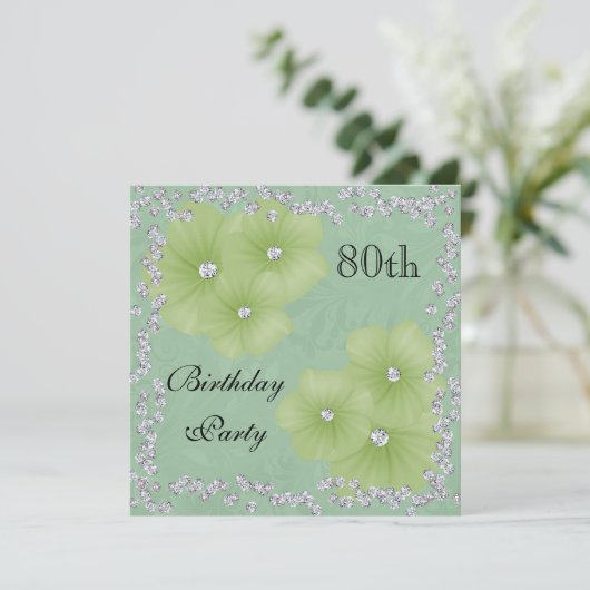 Groene Damask & Bloemen 80ste verjaardag Kaart (Staand voorkant)